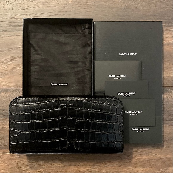 Saint Laurent Handbags - ❌SOLD❌ Saint Laurent Black Crocodile-Embossed Leather Zip-Around Long Wallet